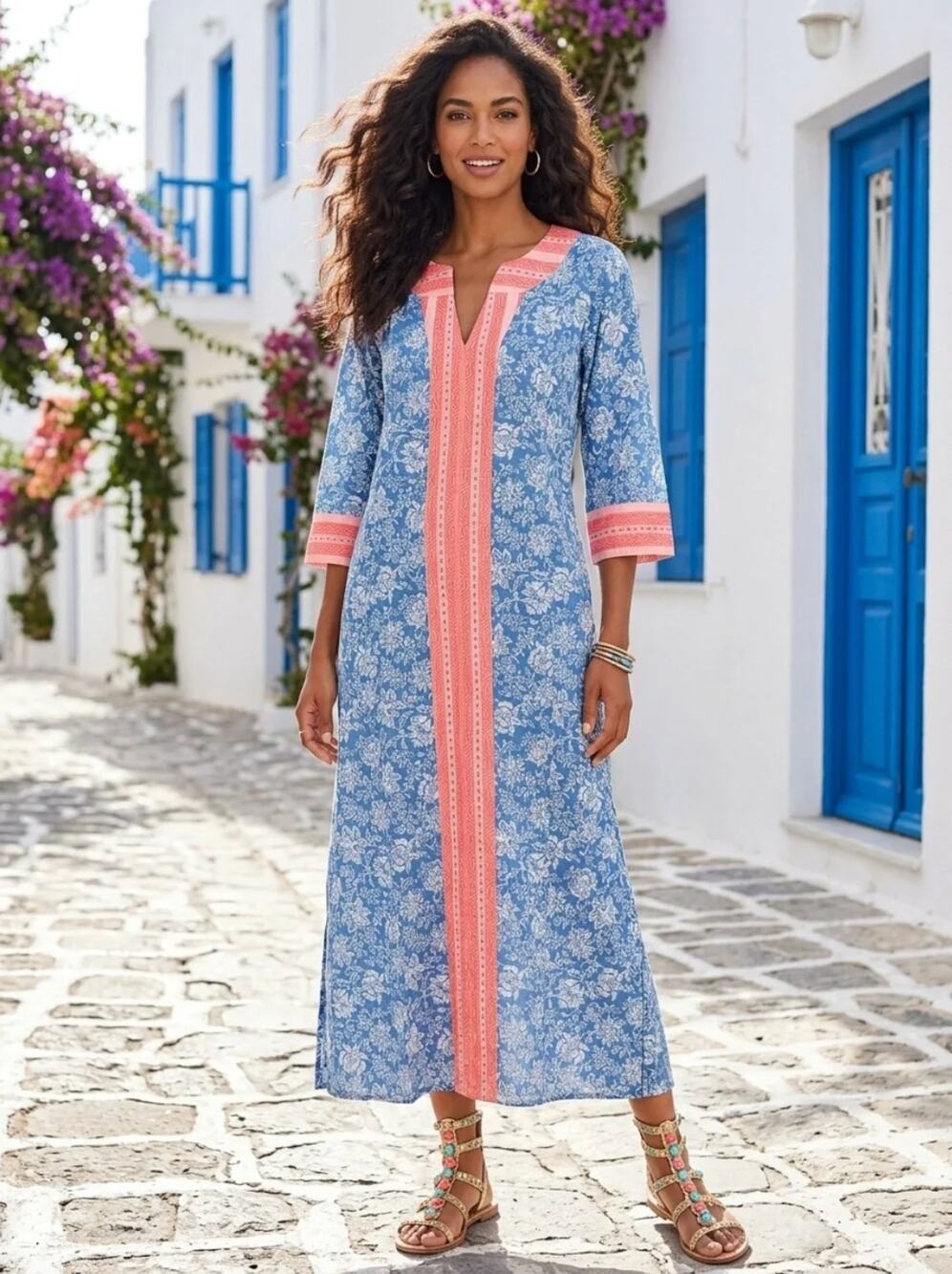 Tuckernuck Blue Chintz Maxi Caftan Sz L NWT